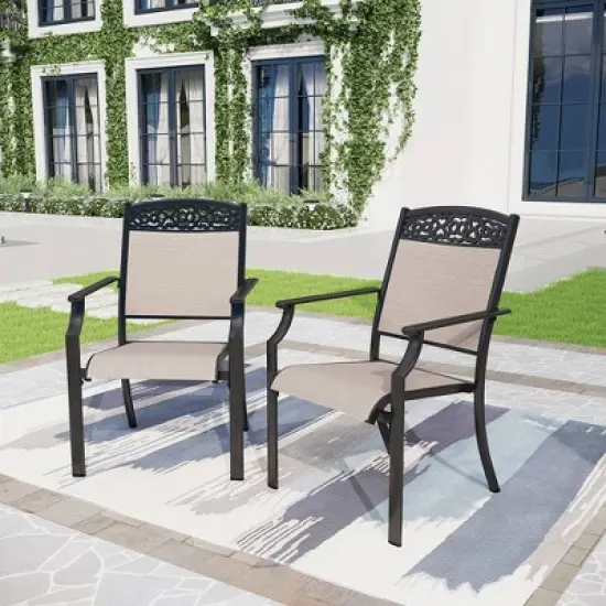 5pc Outdoor Dining Set with Sling Chairs & Metal Round Table with Umbrella Hole - Black - Captiva Designs image {11}