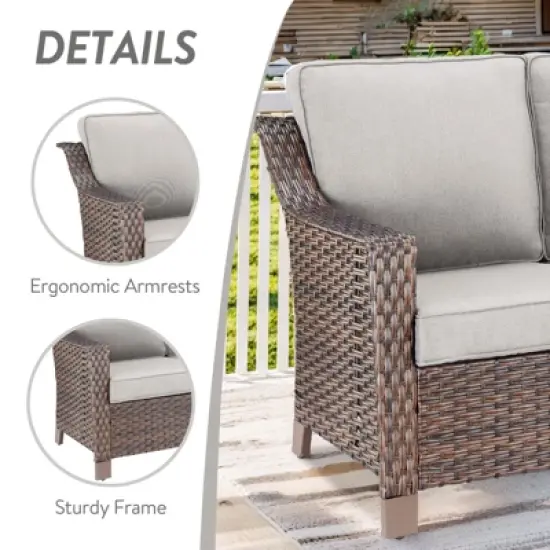 Belord 4 Pieces Rattan Patio Furniture Set, Patio Sofa Set with Patio Swivel Chair and Ottoman, Brown Wicker Furniture Ideas for Porch Deck image {6}