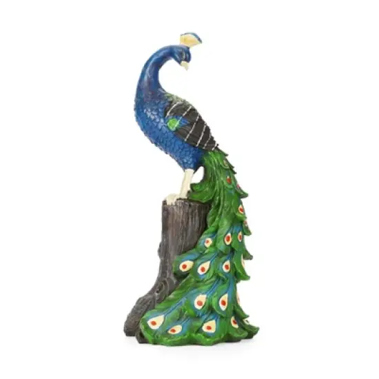 Techko Maid Peacock Meditating Solar Outdoor Garden Statue Decor with Spotlight image {3}