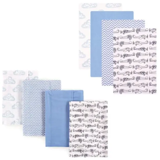 Hudson Baby Infant Boy Cotton Flannel Burp Cloths and Receiving Blankets, 8-Piece, Airplane, One Size image {1}
