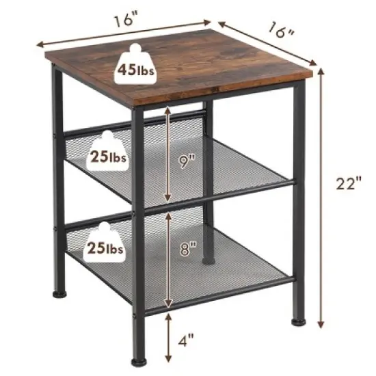 Costway Set of 2 3-Tier Industrial End Side Table Nightstand W/2 Adjustable Shelves image {2}