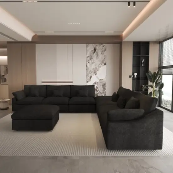 Modular Sectional Sofa with Ottoman,156" U Shaped Down Filled Cloud Couch,8 Seater Convertible Living Room Sets,Cover Washable and Replaceable image {1}