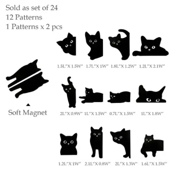 Wrapables Magnetic Black Cat Bookmarks, Page Marker, Foldable Cat Page Clips (Set of 24) image {1}