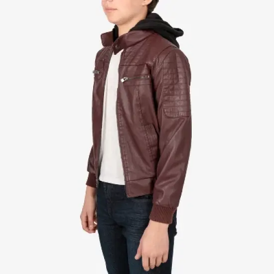 X RAY Boy's Lined PU Jacket With Knit Hood image {4}