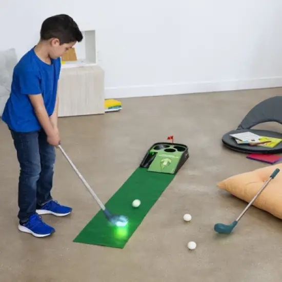 HearthSong Light-Up Indoor Kids' Golf Putting Game with Two Light-Up Putters and Three Golf Balls image {1}