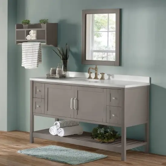 Alaterre Furniture 60" Bennet Vanity Cabinet Gray: Wood Composite, Freestanding Base, 34" Height image {8}