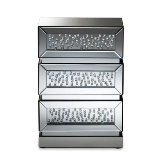 Sabrina Hollywood Regency Glamour Style Mirrored 3 - Drawer Nightstand - Baxton Studio image {2}
