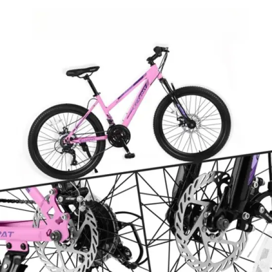 DSVIMOY Bicycles, 26 inch Mountain Bike for Teenagers Girls Women, 21-Speed Mountain Bike with Dual Disc Brakes, Pink, 65"*24.8"*37.4" image {2}