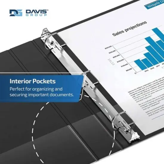 Davis Group 6pk 1" Premium Economy Round Ring Binders Black: Hard Cover, 225 Sheet Capacity, 2 Pockets, Polypropylene image {5}