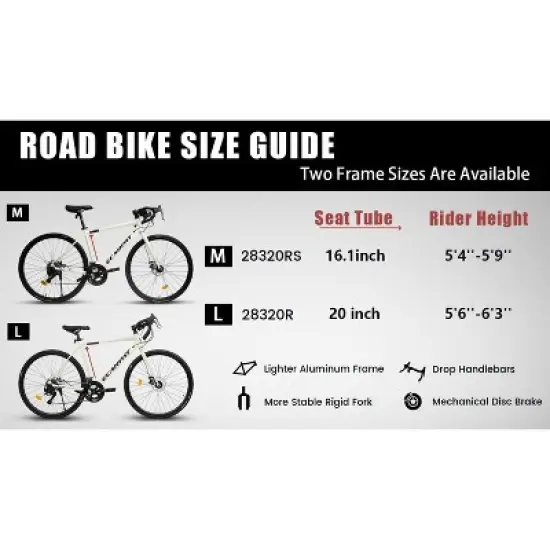 VASIP 700C Road Bike - 28" Lightweight Aluminum Frame, Disc Brakes, 16-Speed, Fast Acceleration - Men's/Women's Bicycle image {8}