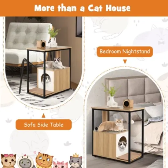 Costway Cat Furniture End Table w/ Scratching Post Removable Scratching Mat Living Room image {7}