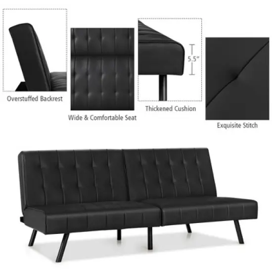 Costway Futon Sofa Bed PU Leather Convertible Folding Couch Sleeper Lounge White/Black/Grey image {8}