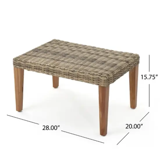 Christopher Knight Home Hampton Outdoor Wicker and Acacia Wood Ottoman image {2}