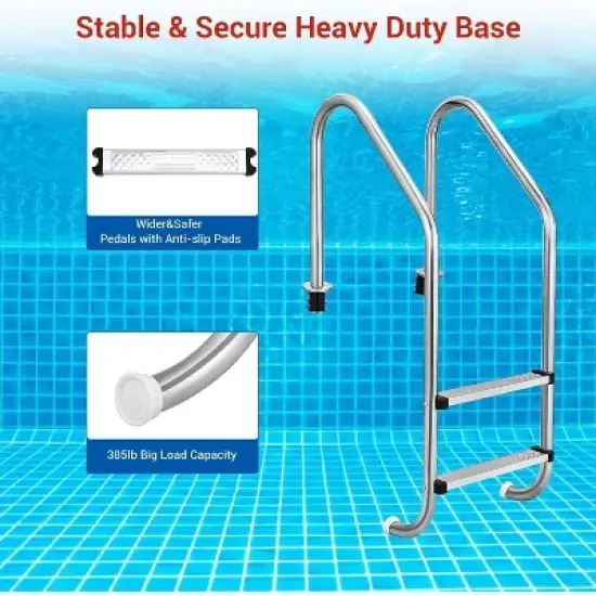 2/3/4/5 Step Inground Pool Ladder &ndash; 304 Stainless Steel Swimming Pool Steps with Non-Slip Treads, Heavy-Duty Ladde image {5}