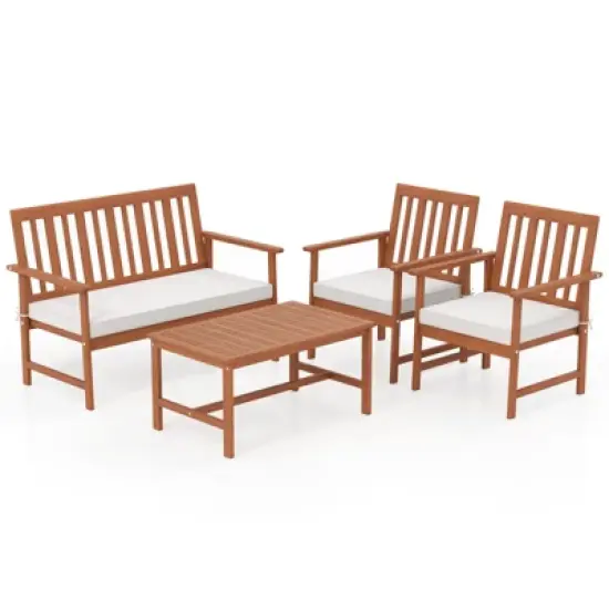Tangkula 4-Piece Acacia Wood Patio Conversation Set Outdoor Furniture Set w/ 2 Armchairs image {10}