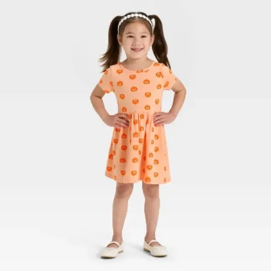 Toddler Girls' Short Sleeve Halloween Pumpkin Dress - Cat & Jack&trade; Orange image {2}