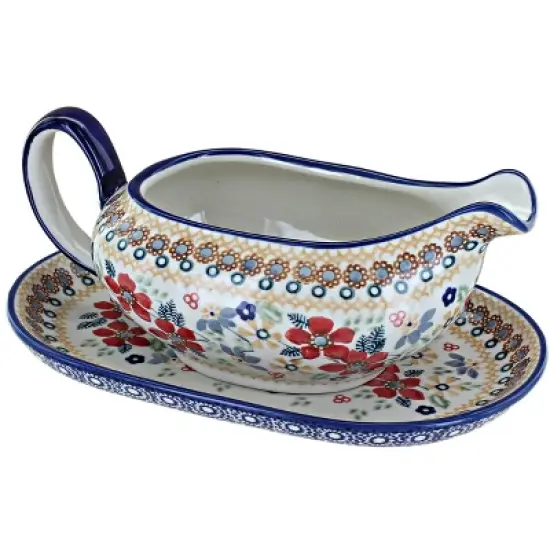 Blue Rose Polish Pottery S119 Manufaktura Gravy Boat & Plate image {10}
