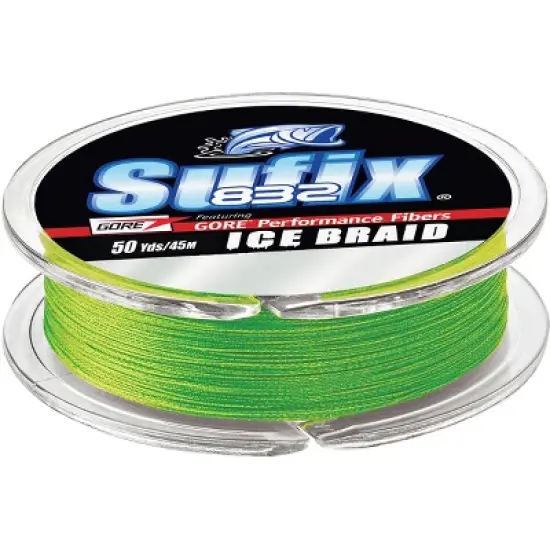 Sufix 50 Yard 832 Advanced Ice Braid Fishing Line - Neon Lime image {1}