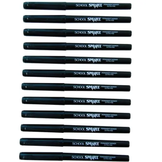 School Smart Permanent Markers, Extra Fine Tip, Black, Pack of 12 image {3}