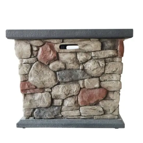 Carson Outdoor Stone Square Fire Pit - Gray - Christopher Knight Home image {3}