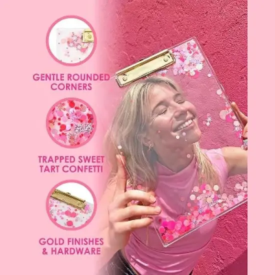 Packed Party Celebrate Acrylic Clipboard; Cute Pink Plastic Decorative Fancy Clip Board for School Teachers, Kids, and Women; Fun and Stylish image {2}