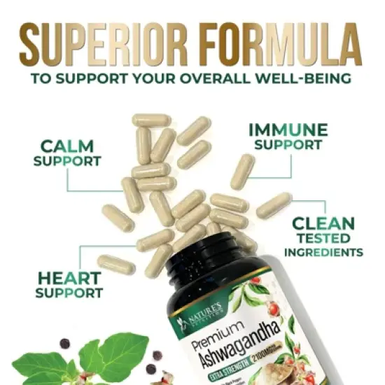 Organic Ashwagandha Capsules 2100mg Supplement w/ Black Pepper Root Powder - 60 Capsules;120 Capsules;180 Capsules image {4}