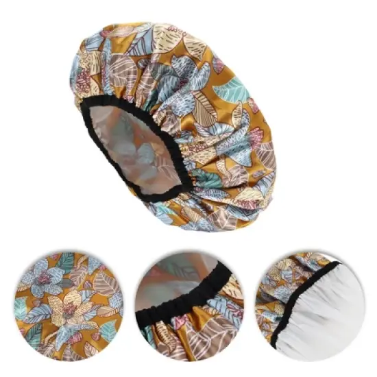 Unique Bargains Women's Leaves Bath Cap 1 Pc image {2}