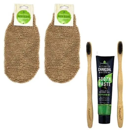 Pursonic Eco-Friendly Bath & Oral Care Bundle sisal hemp bath glove and Natural Bamboo Toothbrushes image {3}