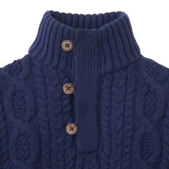 Hope & Henry Boys' Mock Neck Cable Sweater with Buttons, Kids image {1}