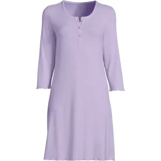Lands' End Women's Pointelle Rib 3/4 Sleeve Knee Length Nightgown image {3}