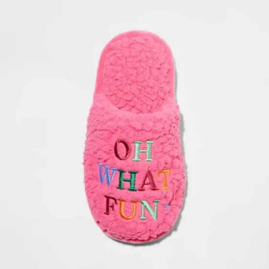 Kids' Holiday Oh What Fun! Scuff Slippers - Wondershop&trade; Pink image {2}