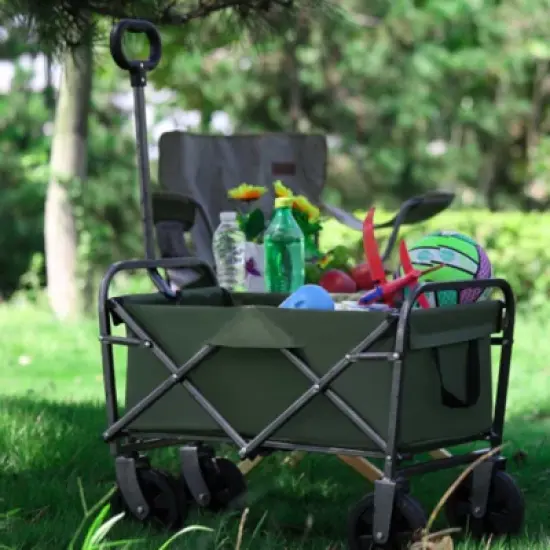 FURNIinspire Outdoor Serving Carts Collapsible Foldable Wagon Cart Beach Wagon Utility Wagon Grocery Cart Camping, Green, 26.62"*15.55"*30.07" image {4}