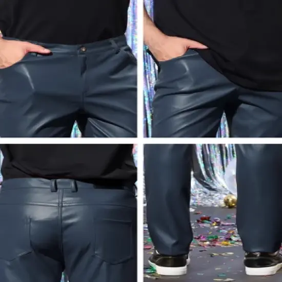 Lars Amadeus Men's Metallic Slim Fit Night Club Disco Shiny Faux Leather Pants image {4}