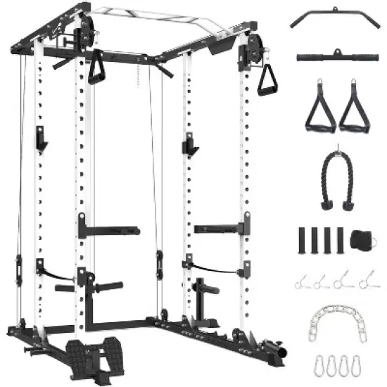 2000 LBS Power Cage,Multi-Function Power Rack with Cable Cross-Over System,Squat Rack with LAT Pull Down System for Home Gym image {3}