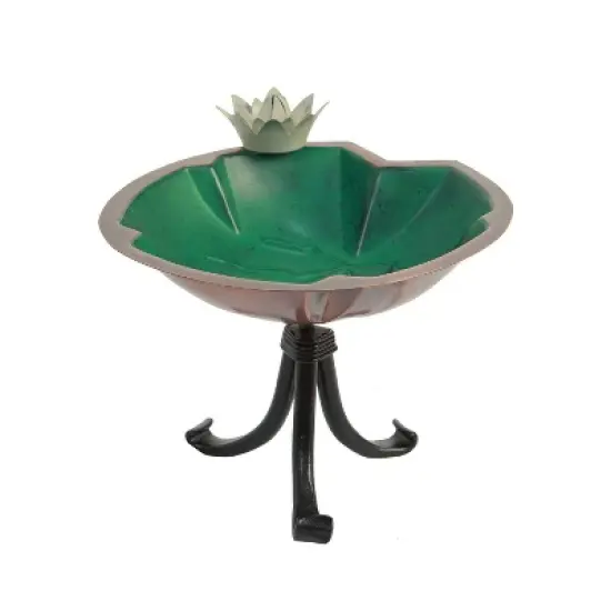 10.2" ACHLA Designs Lily Pad Birdbath: Antique Copper, No Assembly, Freestanding Iron Stand image {3}