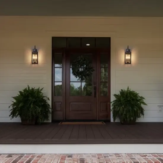 C Cattleya 19in.3-Light Matt Black Outdoor Wall Lantern with Seeded Glass and E12 Base Socket image {2}