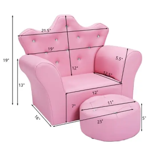Costway Pink Kids Sofa Armrest Chair Couch Children Toddler Birthday Gift w/ Ottoman image {6}