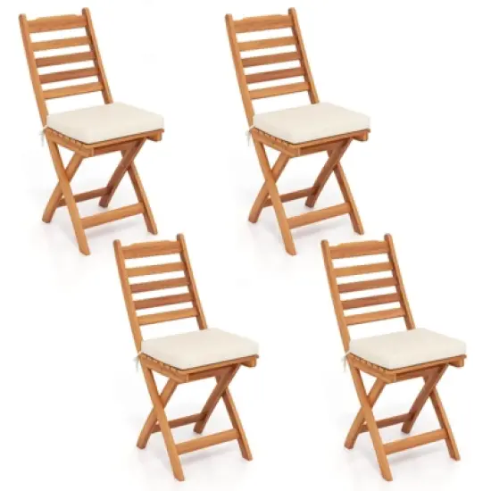 Costway Folding Patio Chairs Set of 2/4 with Slatted Backrests and Soft Seat Cushions image {4}
