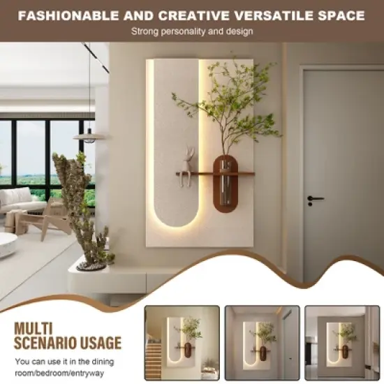 KWPZQEB Sandstone Wall Decor with Adjustable 3-Color LED and Simulated Green Plants, Glass Vase, Rabbit Statue, PVC Wall Art for Living Room, Hallway image {4}