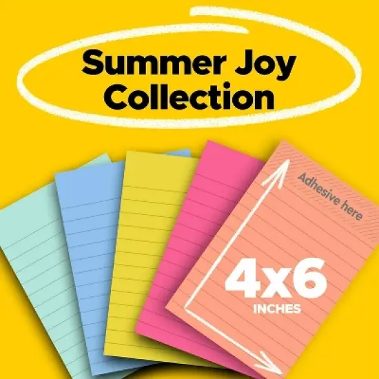 Post-it Super Sticky Notes 4" x 6" Summer Joy Collection Lined 90 Sheet/Pad 5 Pads/Pack (660-5SSJOY) image {1}