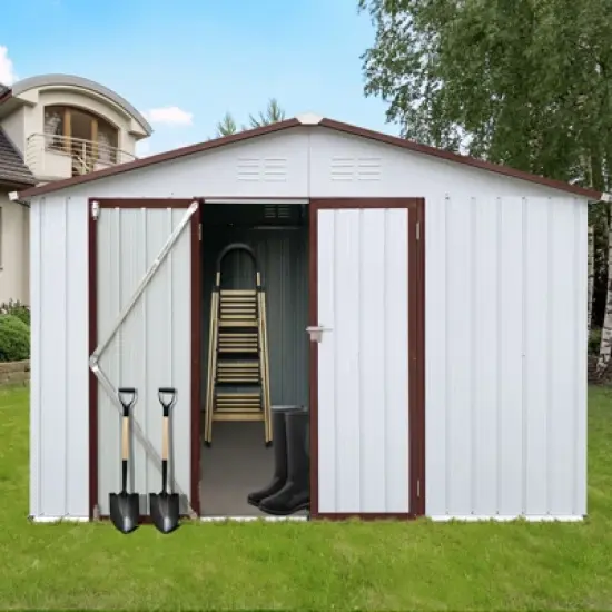 NicBex 12x10 FT Outdoor Storage Shed with 2 Integrated Punched Vents,Metal Outdoor Shed with Apex Roof,Storage Sheds for Garden image {7}