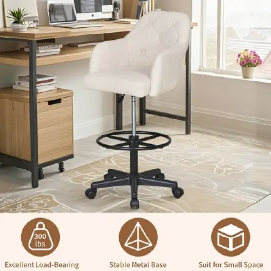 VECELO Drafting Chair with Adjustable Height PU Swivel Stool with Lumbar Support image {10}