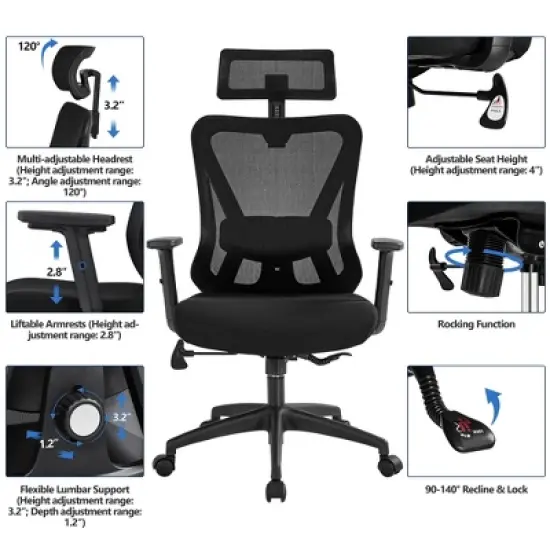 Yaheetech High Back Mesh Office Desk Chair with Multi-adjustable Headrest image {3}