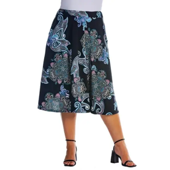Womens Plus Size Black Paisley A Line Pocket Midi Skirt image {4}