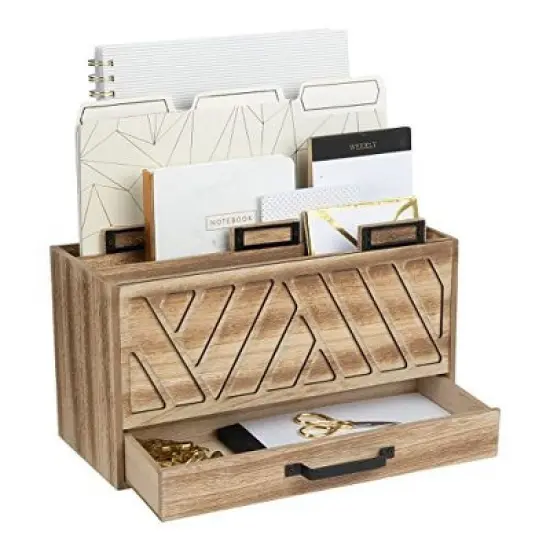 Blu Monaco Wooden Mail Organizer for Home and Desk - 3 Tier with Small Label Holders - Hold Letter Size File Folders image {8}