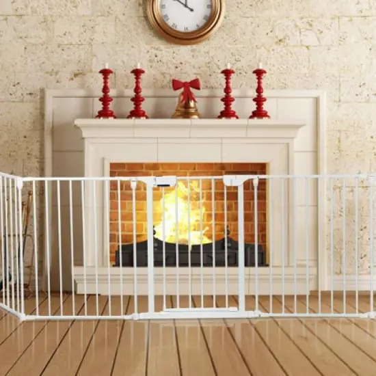 Fireplace Fence Safety Fence Hearth Gate BBQ Metal Fire Gate Pet White image {1}