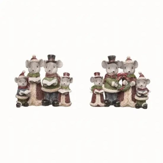 Transpac Resin Mouse Caroler Family Set of 2 Christmas Home Decorations Festive Decorative Objects image {1}