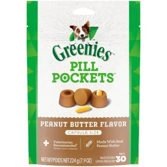 Greenies Chewy Dog Pill Pockets Peanut Butter Capsule Size Dog Treats image {11}