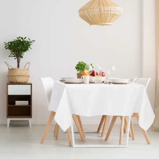 55"x55" Square Polyester Stain Resistant Solid Tablecloths Snow White - PiccoCasa image {1}