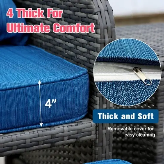 5 Pieces Wicker Garden Furniture Set,Patio Chairs with Cushions and Ottomans,Outdoor Patio Conversation Sets with for Poolside,Balcony-Coolbibila image {6}